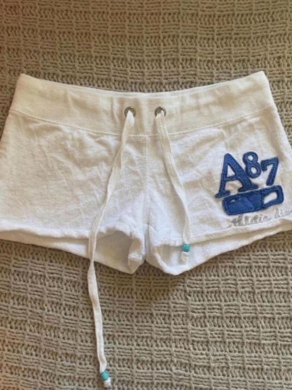 Y2K Vintage Abercrombie & Fitch White Terry Shorts with Blue A87 Patch